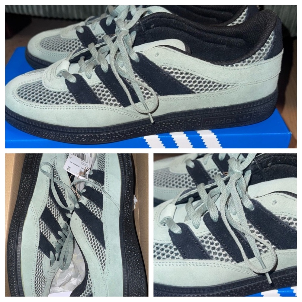 Adidas handball Spezial Size 9 NWT NEW Black and Green Mesh look Sneakers